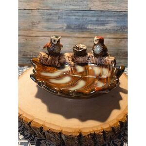 MCM 70s Ceramic Owl Ashtray Catch-all Dish Rustic Cabincore Farmhouse